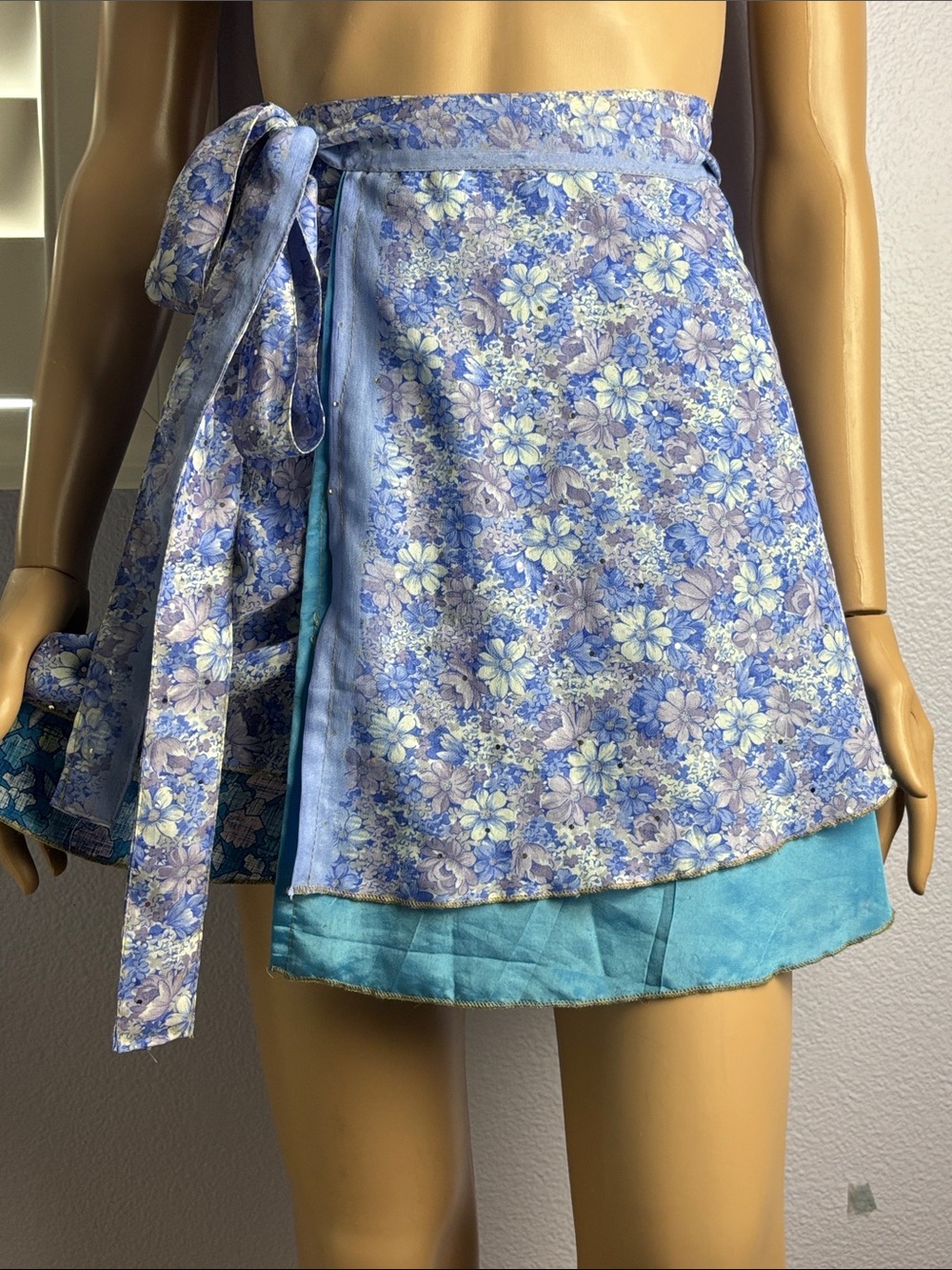 Upcycled Saree Periwinkle Wraparound Skirt with Aqua Lining